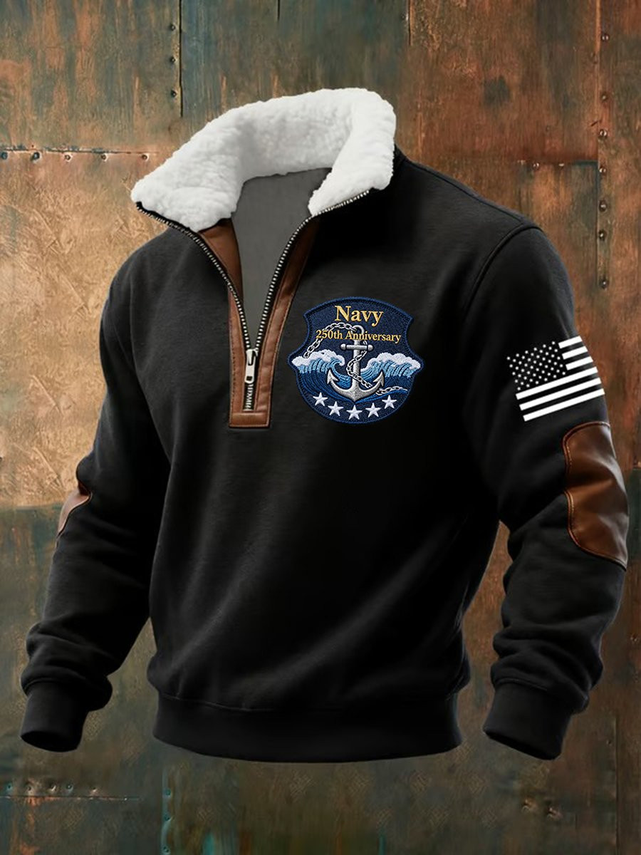 US Navy 250Th Anniversary Zip Sweatshirt American Flag Sweatshirt US Navy Veterans Gifts
