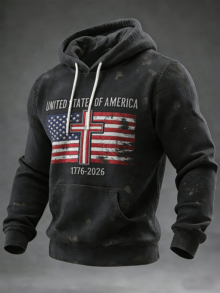 USA 250 Years 1776 2026 Hoodie American Flag Cross Hoodie 4Th Of July Clothes Patriotic Gifts