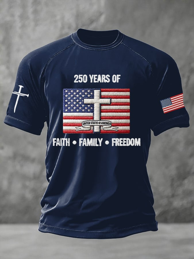 USA 250 Years Of Faith Family Freedom Shirt American Flag Shirts Fourth Of July Gifts