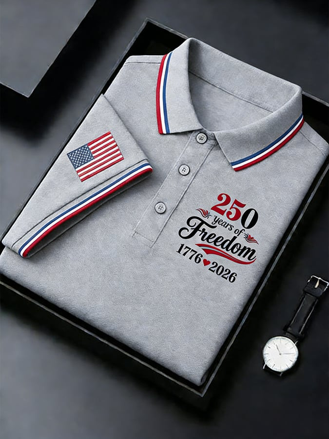 USA 250 Years Of Freedom Polo Shirt Patriotic Shirts Independence Day Apparel 4Th Of July Gifts