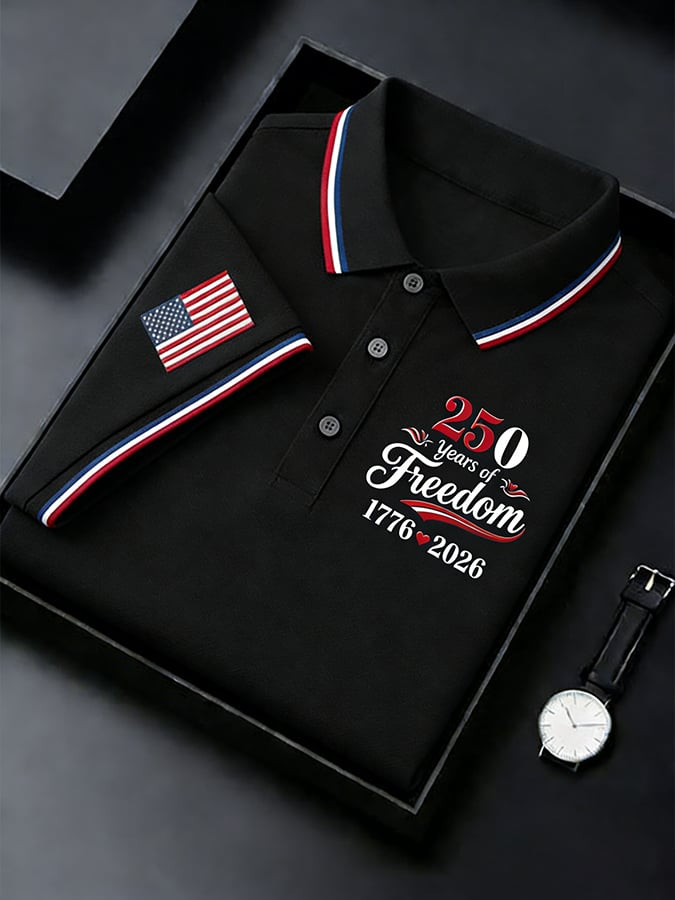 USA 250 Years Of Freedom Polo Shirt Patriotic Shirts Independence Day Apparel 4Th Of July Gifts