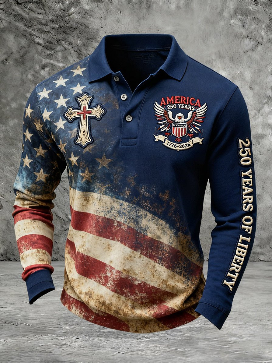 USA 250 Years Of Liberty Long Sleeve Polo Shirt Clothes For July 4Th Independence Day Gift