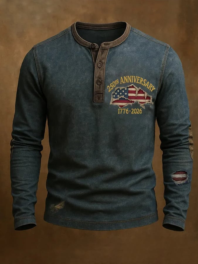 USA 250Th Anniversary Button Long Sleeve Shirt 4 Of July Shirts For Men Patriotic Gifts