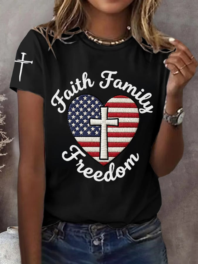 USA Faith Family Freedom Shirt American Flag Outfit For Women Independence Day Gift