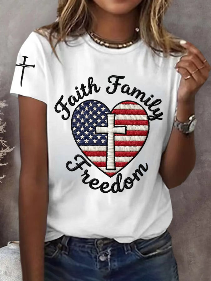 USA Faith Family Freedom Shirt American Flag Outfit For Women Independence Day Gift