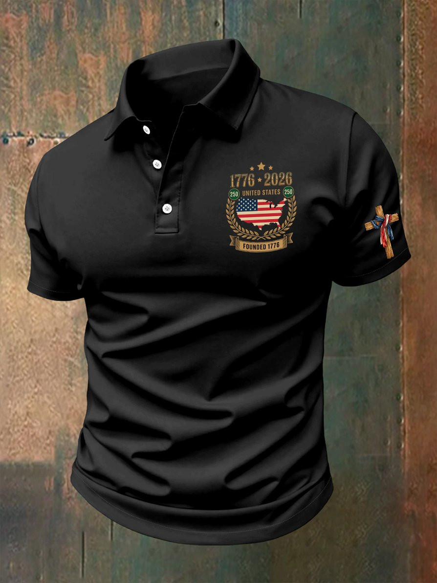 USA Founded 1776 2026 Polo Shirt Faith Cross Commemorating Shirts Shirts 4Th Of July