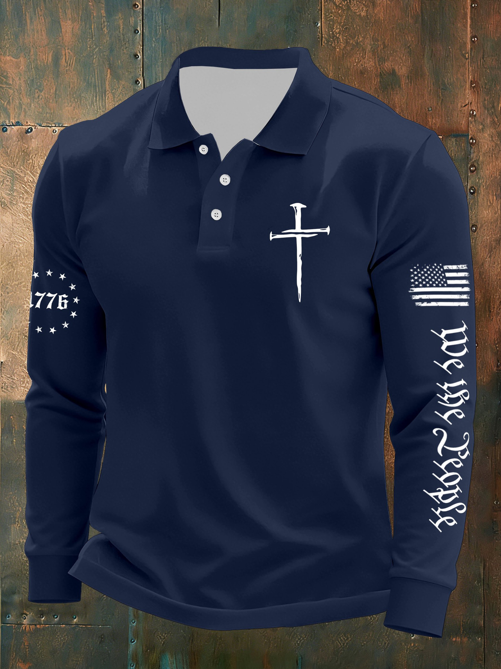 We The People Holy Cross Long Sleeve Polo Shirt 1776 Faith Based Apparel Patriotic Gifts We The People Holy Cross Long Sleeve Polo Shirt 1776 Faith Based Apparel Patriotic Gifts