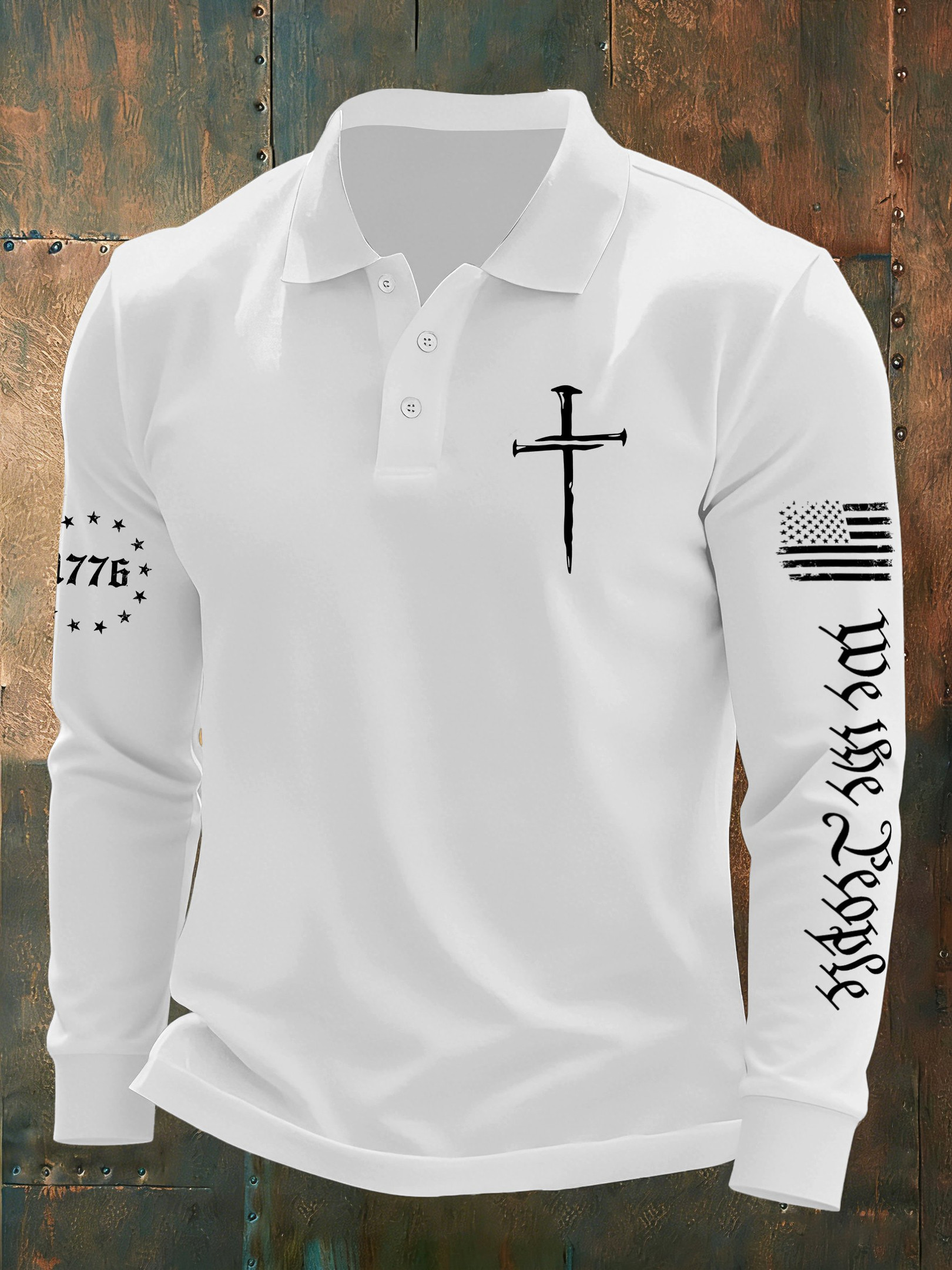 We The People Holy Cross Long Sleeve Polo Shirt 1776 Faith Based Apparel Patriotic Gifts We The People Holy Cross Long Sleeve Polo Shirt 1776 Faith Based Apparel Patriotic Gifts