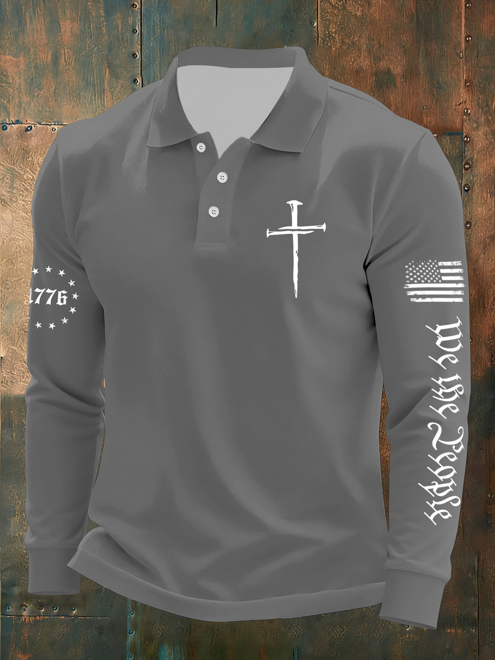 We The People Holy Cross Long Sleeve Polo Shirt 1776 Faith Based Apparel Patriotic Gifts We The People Holy Cross Long Sleeve Polo Shirt 1776 Faith Based Apparel Patriotic Gifts